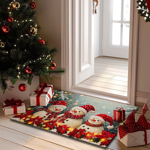 Christmas Decorations Doormat Snowman Kitchen Mat Floor Mat Non-Slip Area Rug Oil Proof Rug Indoor Outdoor Mat Bedroom Decor Bathroom Mat Entrance Rug