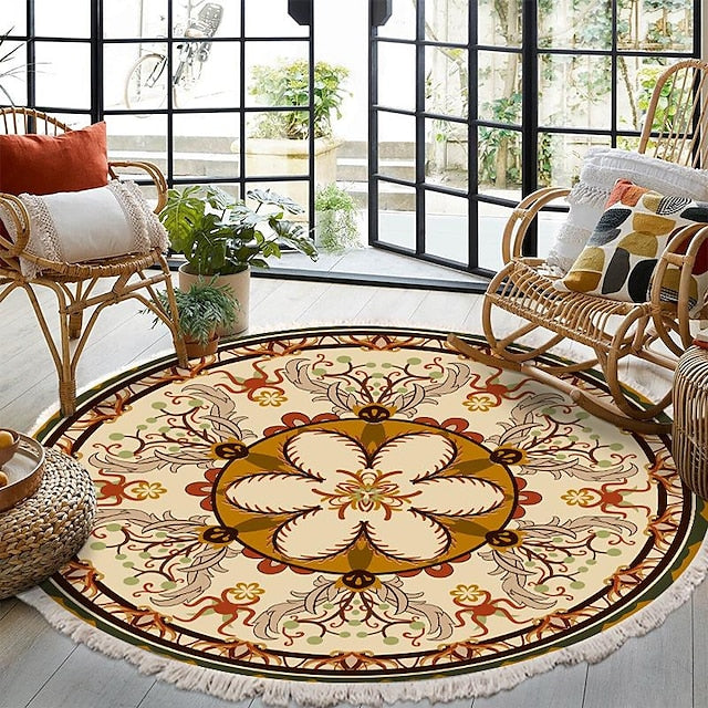 Mandala Tassel Round Carpet Area Rug Ethnic Style Room Living Room Bedroom Coffee Table Floor Mat