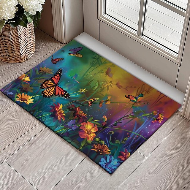 Butterfly Flowers Doormat Non-Slip Oil Proof Rug Indoor Outdoor Mat Bedroom Decor Bathroom Mat Entrance Rug Door Mat