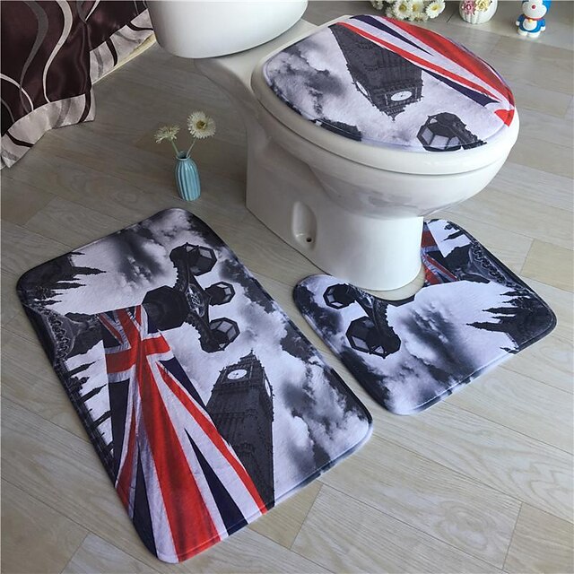 3Pcs/Set Bathroom Non-Slip Pedestal Rug + Lid Toilet Cover + Bath Mat Washable