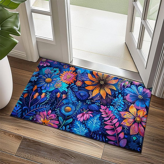 Pointillism Flowers Doormat Floor Mats Washable Rugs Kitchen Mat Non-Slip Oil Proof Rug Indoor Outdoor Mat Bedroom Decor Bathroom Mat Entrance Rug