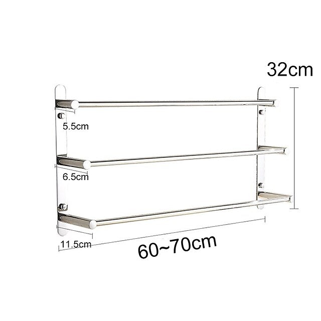 3-Tiers Towel Rack Stainless Steel Bath Towel Bar  Towel Rail Wall Mount Mirror Polished Silvery 60/70cm