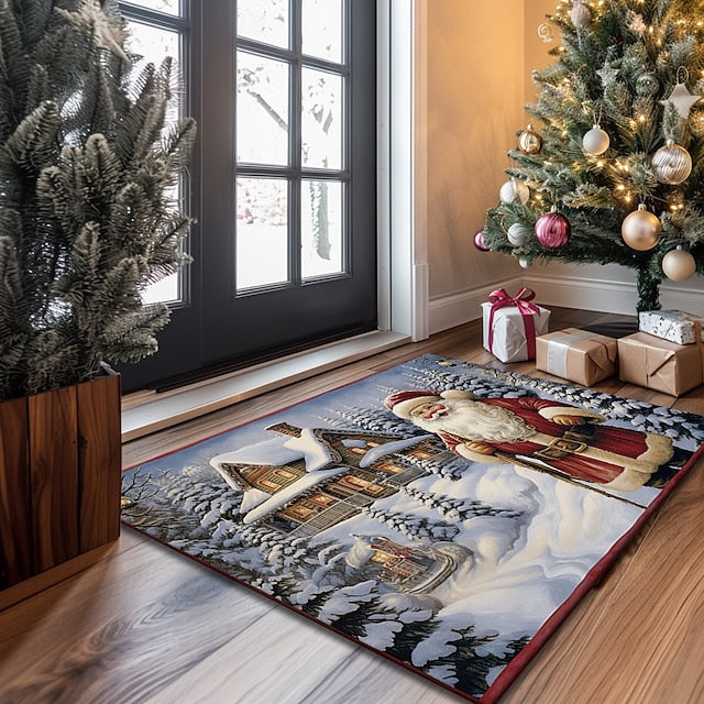 Christmas Decoration Doormat Xmas Santa Kitchen Mat Floor Mat Non-Slip Area Rug Oil Proof Rug Indoor Outdoor Mat Bedroom Decor Bathroom Mat Entrance Rug