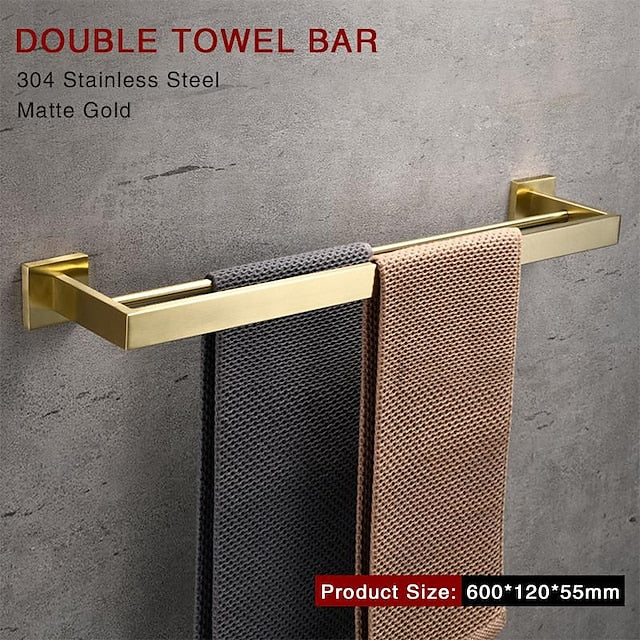 Bathroom Hardware Accessories Stainless Steel Wall Mounted Brushed Nickel Towel Bar Hand Towel Holder Toilet Paper Holder Robe Towel Hook Coat Hook Towel Bar (Gold)