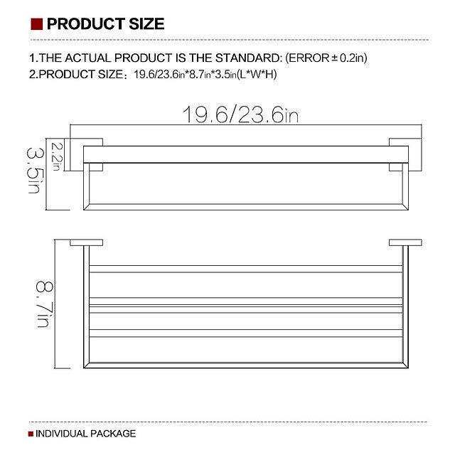 Towel Rack Multifunction Premium Design Stainless Steel Bathroom Shelf Wall Mounted Matte Black 1pc