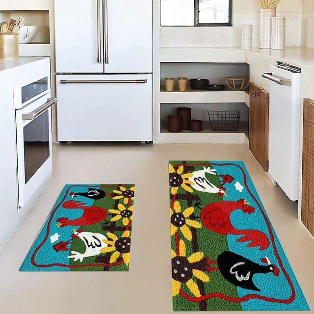 Farmhouse Chicken Area Rug Kitchen Mat Non-Slip Oil Proof Floor Mat Livingroom Rug Indoor Outdoor Mat Bedroom Decor Bathroom Mat Entrance Rug Door Mat