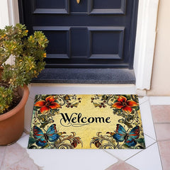 Welcome Floral Doormat Floor Mats Washable Rugs Kitchen Mat Non-Slip Oil Proof Rug Indoor Outdoor Mat Bedroom Decor Bathroom Mat Entrance Rug