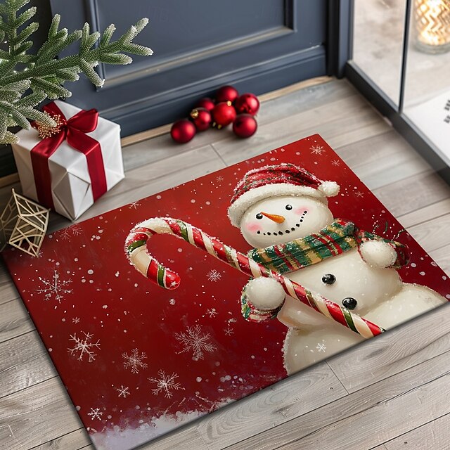 Christmas Decorations Doormat Snowman Kitchen Mat Floor Mat Non-Slip Area Rug Oil Proof Rug Indoor Outdoor Mat Bedroom Decor Bathroom Mat Entrance Rug