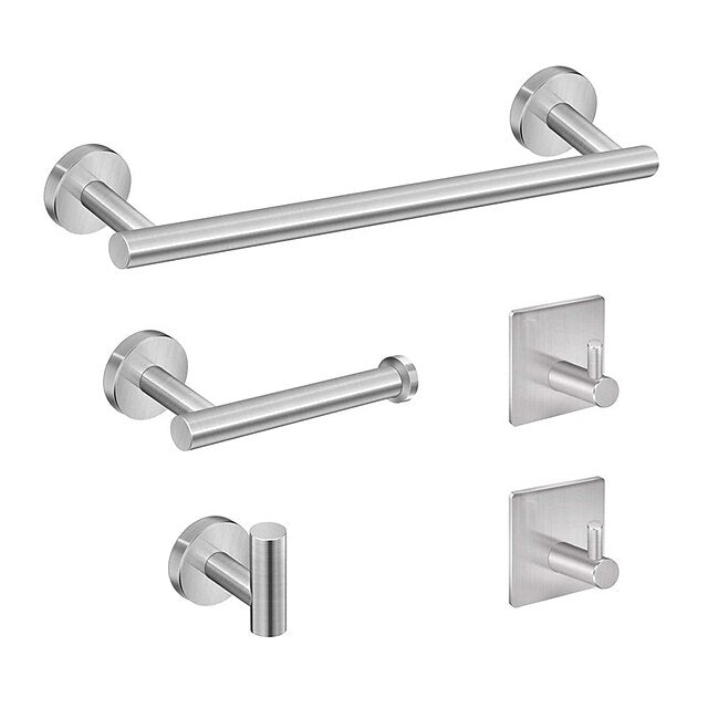 Stainless Steel Clothes And Hats Hook Bathroom Creative Roll Paper Towel Rack Single Pole Towel Rack Set Hook Five Piece Set