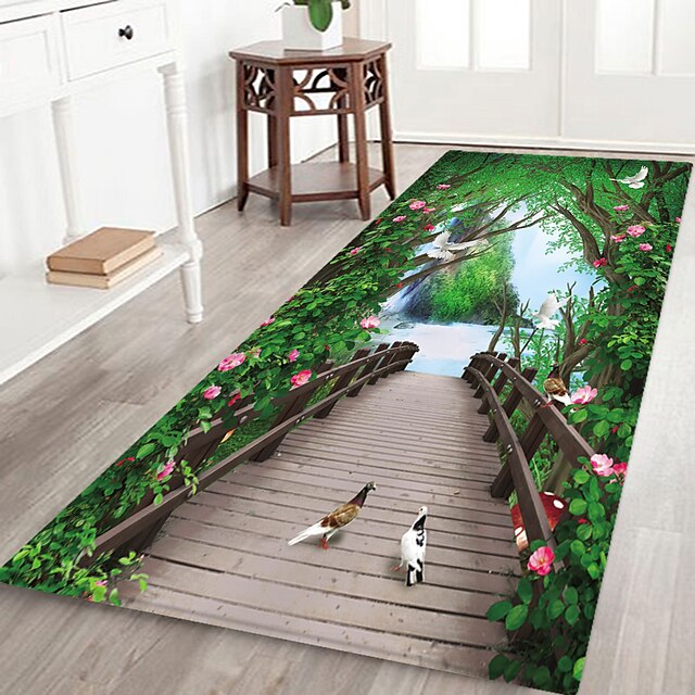 Beautiful Landscape Woods Flannel Fabric Printed Home Entrance Mattress Bathroom Mattress Mattress