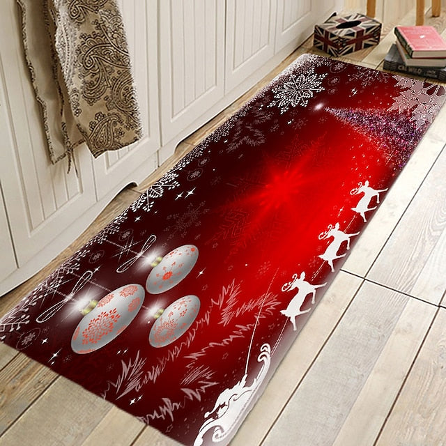 Christmas Decorations Pattern Floor Mat Flannel Hallway Carpets Area Rugs Xmas Door Mat for Bedroom Living Room Carpet Kitchen Bathroom Anti-Slip Floor Mats