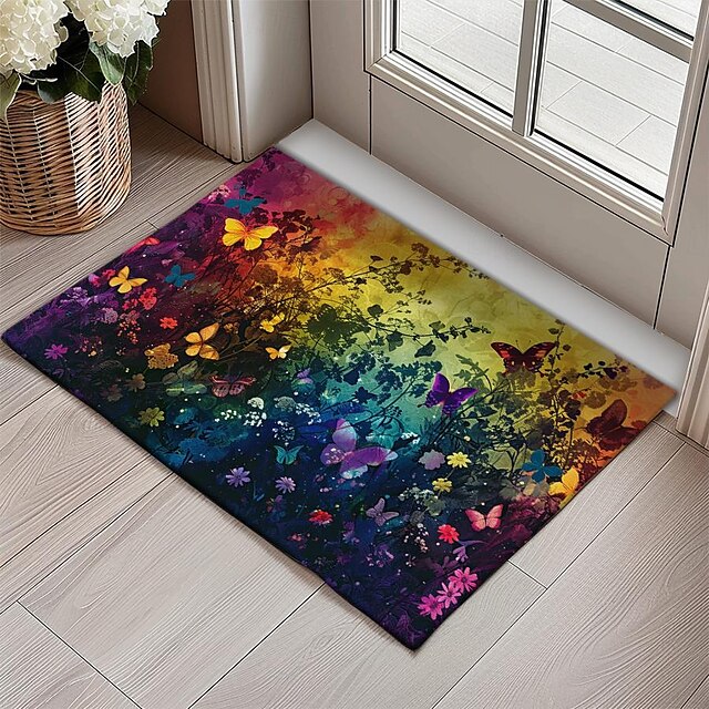 Butterfly Flowers Doormat Non-Slip Oil Proof Rug Indoor Outdoor Mat Bedroom Decor Bathroom Mat Entrance Rug Door Mat