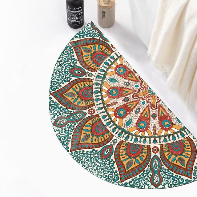 Boho Style Half Round Doormat Floor mats Washable Rugs Kitchen Mat,Non Slip Durable Welcome Door Mats, Boots Scraper Mats Indoor Outdoor Rug, Semicircle Door Mats for Entry,Bathroom Rug