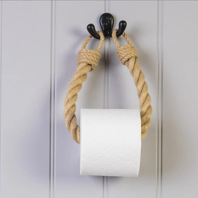 Vintage Hemp Rope Toilet Paper Holder - Easy Assembly, Jute Towel Holder for Bathroom or Kitchen, Toilet Roll Holder, Knitting Towel Rack, Bathroom Hanging Towel Hook