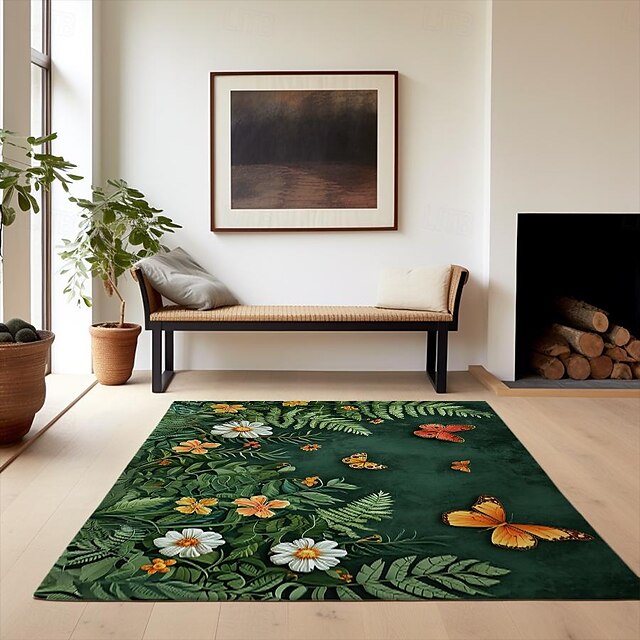 Green Butterfly Plant Area Rug Kitchen Mat Non-Slip Oil Proof Floor Mat Livingroom Rug Indoor Outdoor Mat Bedroom Decor Bathroom Mat Entrance Rug Door Mat