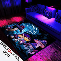 Fantasy Mushroom Blacklight Rug Carpet Floor Mat UV Reactive Glow in the Dark Rug Large Non-Slip Rug Mat Carpet for Room Decor