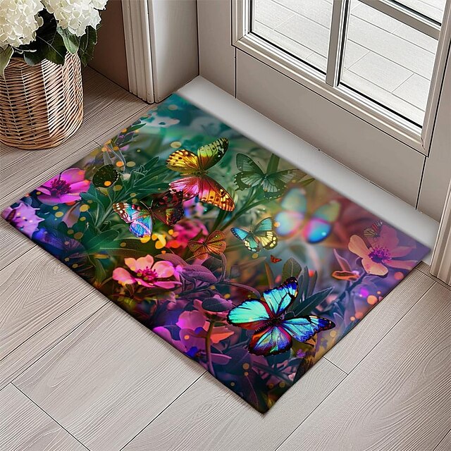 Butterfly Flowers Doormat Non-Slip Oil Proof Rug Indoor Outdoor Mat Bedroom Decor Bathroom Mat Entrance Rug Door Mat