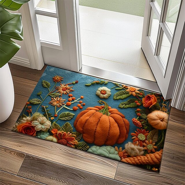 Autumn Quilt Pumpkin Doormat Kitchen Mat Floor Mat Non-Slip Area Rug Oil Proof Rug Indoor Outdoor Mat Bedroom Decor Bathroom Mat Entrance Rug