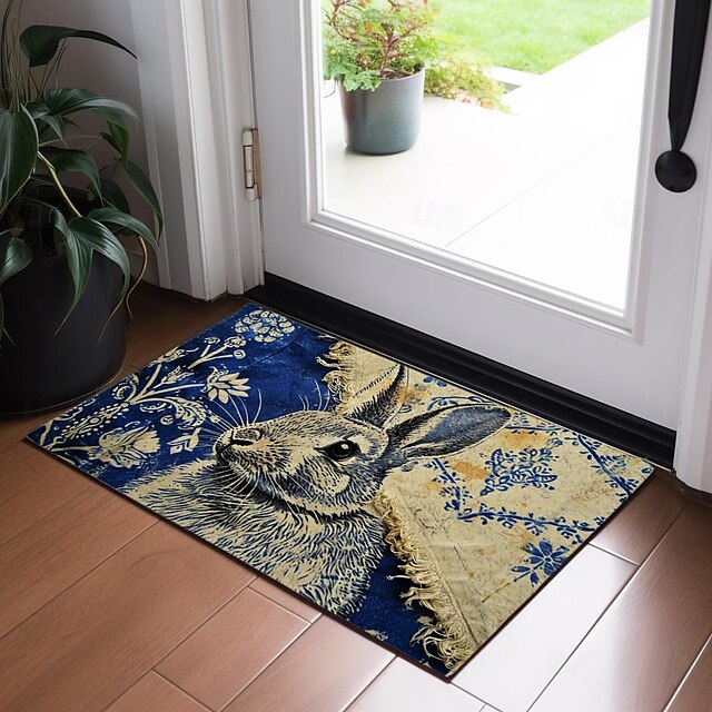 Ink Blue Rabbit Doormat Floor Mats Washable Rugs Kitchen Mat Non-Slip Oil Proof Rug Indoor Outdoor Mat Bedroom Decor Bathroom Mat Entrance Rug