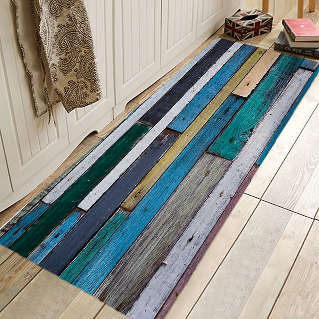 Rug Runner Colour Stripe Floor Mat Door Mat Hallway Carpets Area Rugs Washable for Bedroom Living Room Kitchen Bathroom Anti-Slip Floor Mats Wood lines