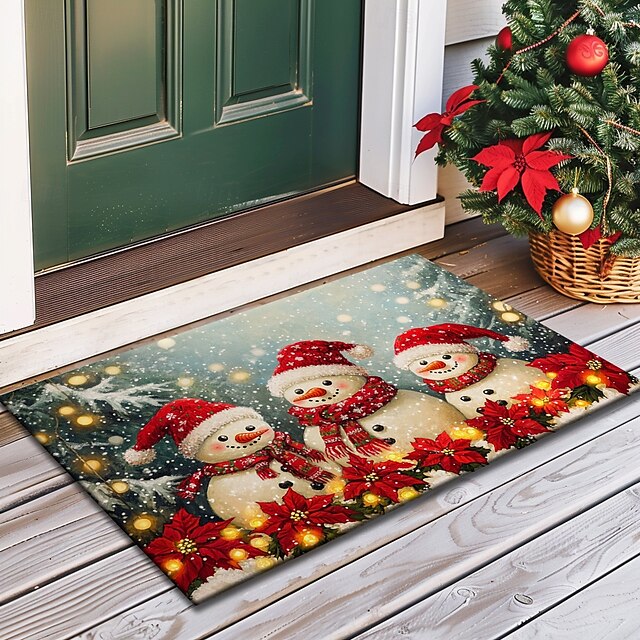 Christmas Decorations Doormat Snowman Kitchen Mat Floor Mat Non-Slip Area Rug Oil Proof Rug Indoor Outdoor Mat Bedroom Decor Bathroom Mat Entrance Rug