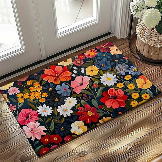 Flowers Doormat Floor Mats Washable Rugs Kitchen Mat Non-Slip Oil Proof Rug Indoor Outdoor Mat Bedroom Decor Bathroom Mat Entrance Rug