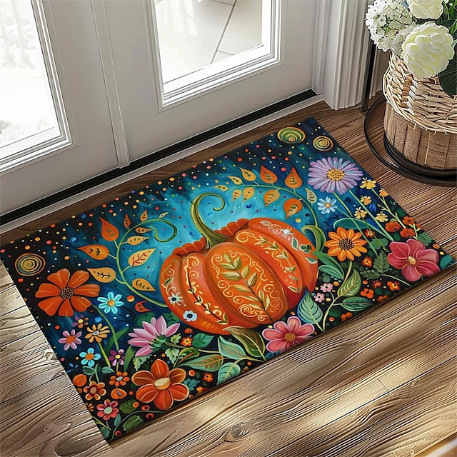 Autumn Pumpkin Folk Art Doormat Kitchen Mat Floor Mat Non-Slip Area Rug Oil Proof Rug Indoor Outdoor Mat Bedroom Decor Bathroom Mat Entrance Rug