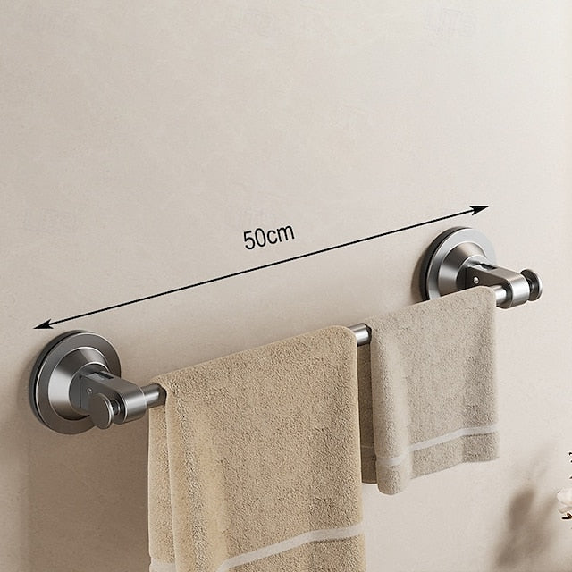 Gun Gray Suction Cup Towel Rack Bathroom Non Perforated Space Aluminum Bathroom Storage Rack Wall Mounted Single Pole Towel Pole