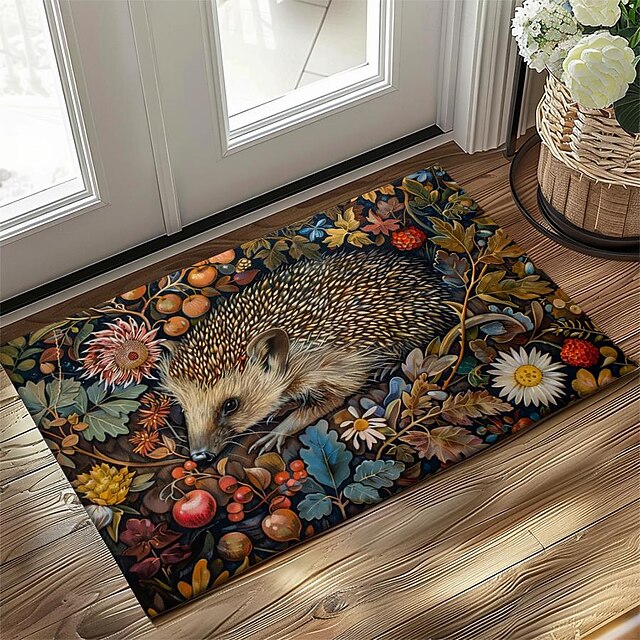 Hedgehog Fruits Doormat Kitchen Mat Floor Mat Non-Slip Area Rug Oil Proof Rug Indoor Outdoor Mat Bedroom Decor Bathroom Mat Entrance Rug