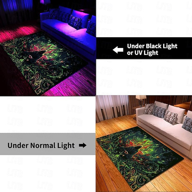 Blacklight Printed Carpet UV Reactive Glow in the Dark Rug Large Non-Slip Rug Mat for Room Decor