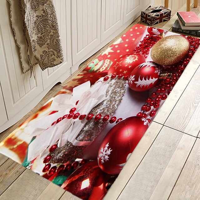 Christmas Decorations Pattern Floor Mat Flannel Hallway Carpets Area Rugs Xmas Door Mat for Bedroom Living Room Carpet Kitchen Bathroom Anti-Slip Floor Mats