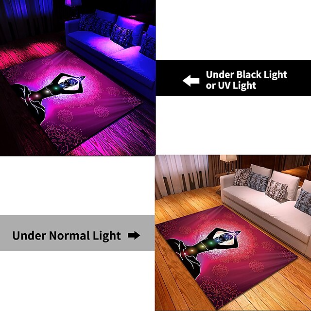 Blacklight Rug UV Reactive Glow in the Dark Area Rug Kitchen Mat Non-Slip Oil Proof Mandala Boho Floor Mat Livingroom Rug Indoor Outdoor Mat Bedroom Decor Bathroom Mat Entrance Rug Door Mat