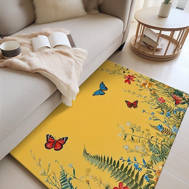 Green Butterfly Plant Area Rug Kitchen Mat Non-Slip Oil Proof Floor Mat Livingroom Rug Indoor Outdoor Mat Bedroom Decor Bathroom Mat Entrance Rug Door Mat