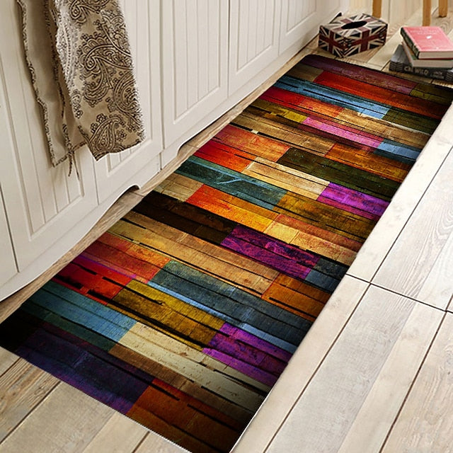 Rug Runner Colour Stripe Floor Mat Door Mat Hallway Carpets Area Rugs Washable for Bedroom Living Room Kitchen Bathroom Anti-Slip Floor Mats Wood lines