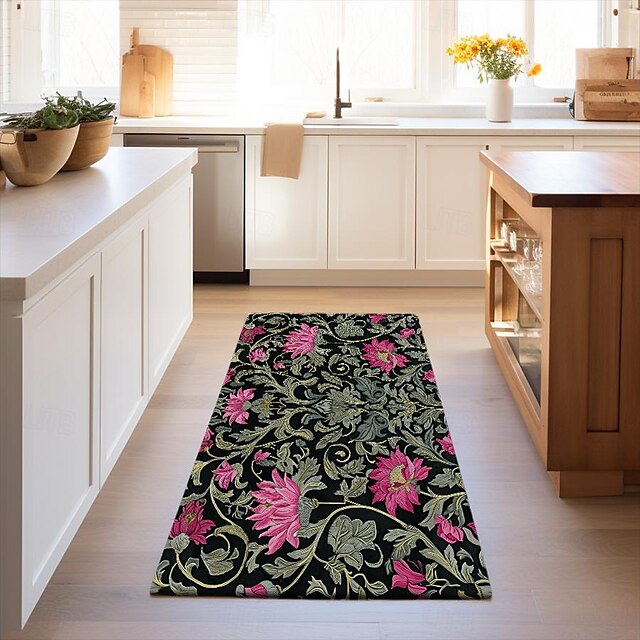 Blue Flower Area Rug Kitchen Mat Non-Slip Oil Proof Floor Mat Livingroom Rug Indoor Outdoor Mat Bedroom Decor Bathroom Mat Entrance Rug Door Mat Bird Tree of Life