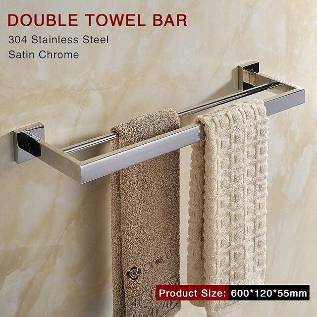 Bathroom Hardware Accessories Stainless Steel Wall Mounted Brushed Nickel Towel Bar Hand Towel Holder Toilet Paper Holder Robe Towel Hook Coat Hook Towel Bar (Bright Silver)