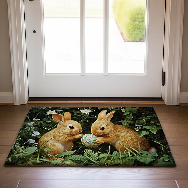 Easter Rabbits Egg Doormat Floor Mats Washable Rugs Kitchen Mat Non-Slip Oil Proof Rug Indoor Outdoor Mat Bedroom Decor Bathroom Mat Entrance Rug