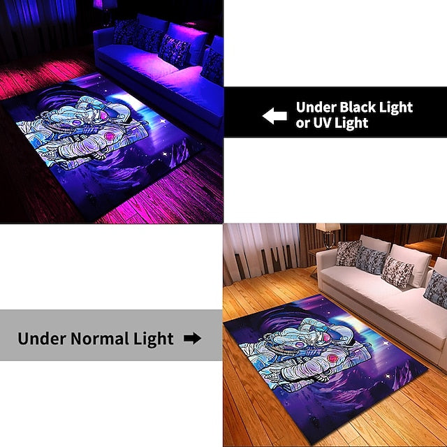 Tree of Life Blacklight Rug Carpet Floor Mat UV Reactive Glow in the Dark Rug Large Non-Slip Rug Mat Carpet for Room Decor