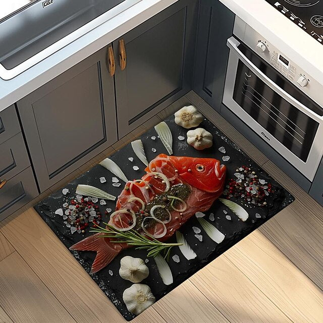 Fish Meat Doormat Kitchen Mat Floor Mat Non-Slip Area Rug Oil Proof Rug Indoor Outdoor Mat Bedroom Decor Bathroom Mat Entrance Rug