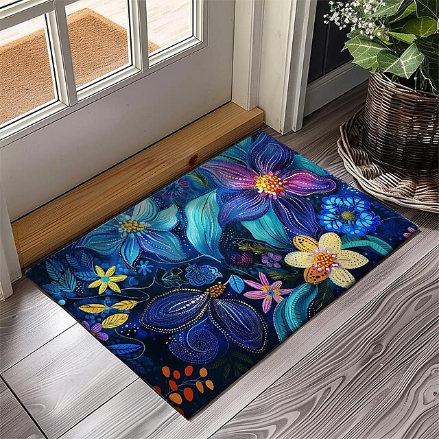 Pointillism Flowers Doormat Floor Mats Washable Rugs Kitchen Mat Non-Slip Oil Proof Rug Indoor Outdoor Mat Bedroom Decor Bathroom Mat Entrance Rug