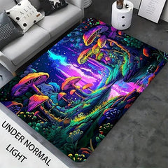 Mushroom Forest Blacklight Rug Carpet Floor Mat UV Reactive Glow in the Dark Rug Large Non-Slip Rug Mat Carpet for Room Decor