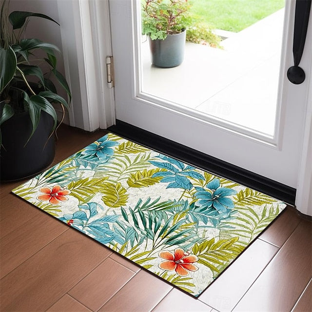 Green Yellow Floral Doormat Floor Mats Washable Rugs Kitchen Mat Non-Slip Oil Proof Rug Indoor Outdoor Mat Bedroom Decor Bathroom Mat Entrance Rug