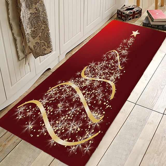 Christmas Decorations Party Flannel Floor Mat Area Rug Door Mat Hallway Carpets Area Rugs for Bedroom Living Room Carpet Kitchen Bathroom Anti-Slip Xmas Floor Mats