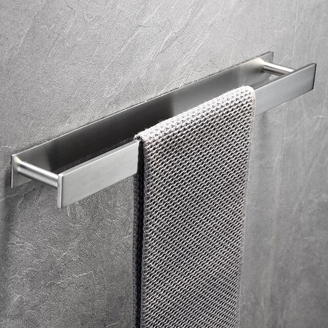 Adhesive Towel Bar with Hook, SUS304 Stainless Steel Hand Towel Holder for Bathroom, Towel Rack for Rolled Towels 40cm