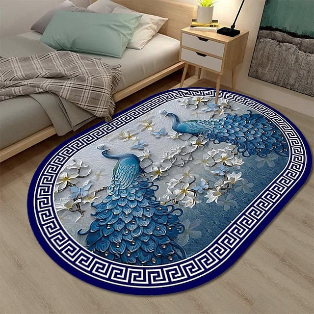 3D Oval Floor Mat Living Room Carpet Home Bedroom Cloakroom Living Room Floor Mat Machine Washable Carpet