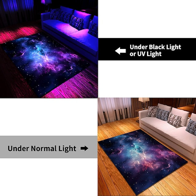 Blacklight Rug UV Reactive Glow in the Dark Area Rug Kitchen Mat Non-Slip Oil Proof Trippy Universe Floor Mat Livingroom Rug Indoor Outdoor Mat Bedroom Decor Bathroom Mat Entrance Rug Door Mat