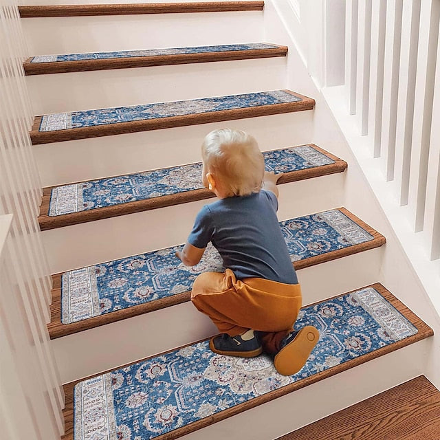 Non Slip Carpet Stair Treads for Wooden Steps Indoor, 8''X30'' Staircase Step Treads Reusable Rubber Stair Runner Mats for Dogs and Kids, Stairway Grip Step Treads Carpet