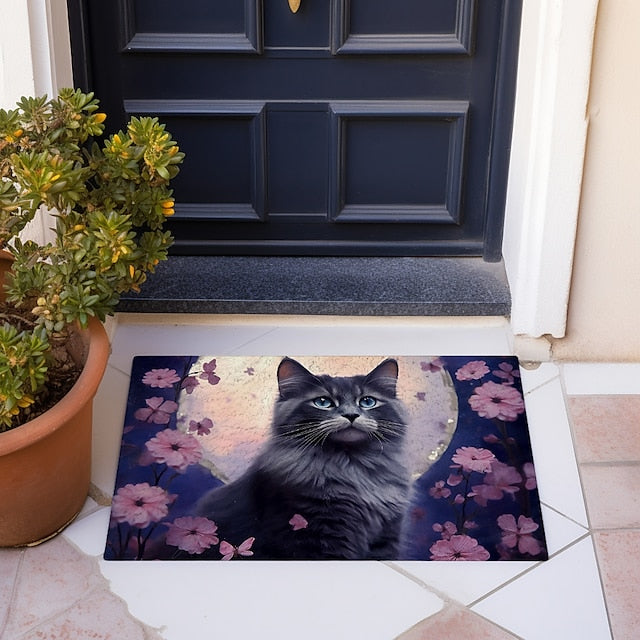 Painting Cat Doormat Floor Mats Washable Rugs Kitchen Mat Non-Slip Oil Proof Rug Indoor Outdoor Mat Bedroom Decor Bathroom Mat Entrance Rug