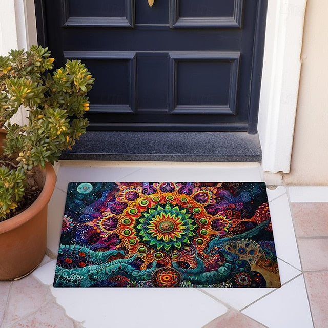 Painting Mandala Bohemian Doormat v Non-Slip Oil Proof Rug Indoor Outdoor Mat Bedroom Decor Bathroom Mat Entrance Rug