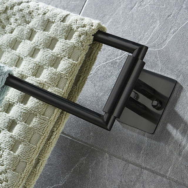 180 Degree Revolving Folding Towel Bar Stainless Steel Bathroom 2-rod Towel Rack Brushed Silvery and Matte Black 1pc